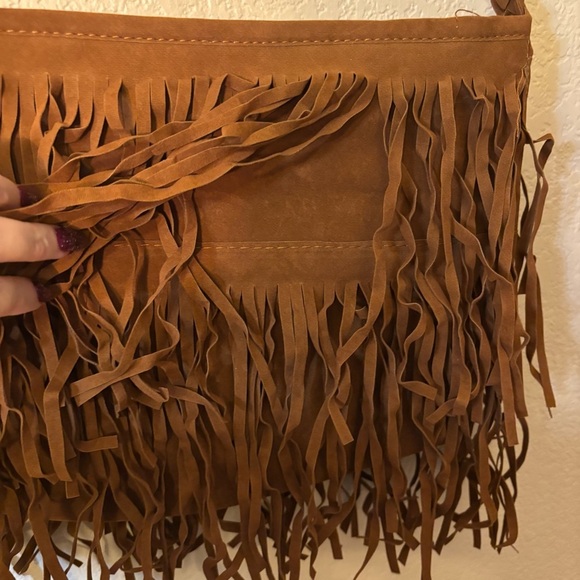 Shoulder Bag Fringe Camel Brown Suede-like material Soft Like New - Picture 4 of 14